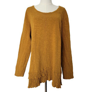 Chalet Boho Tunic Top Boxy Mustard Yellow Sz L USA 100% Cotton Cottage Lagenlook